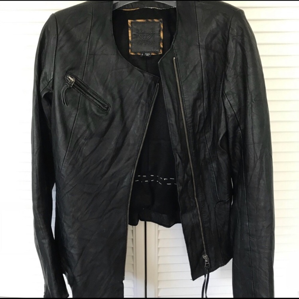 Kate Moss Topshop Black Genuine Leather Jacket.